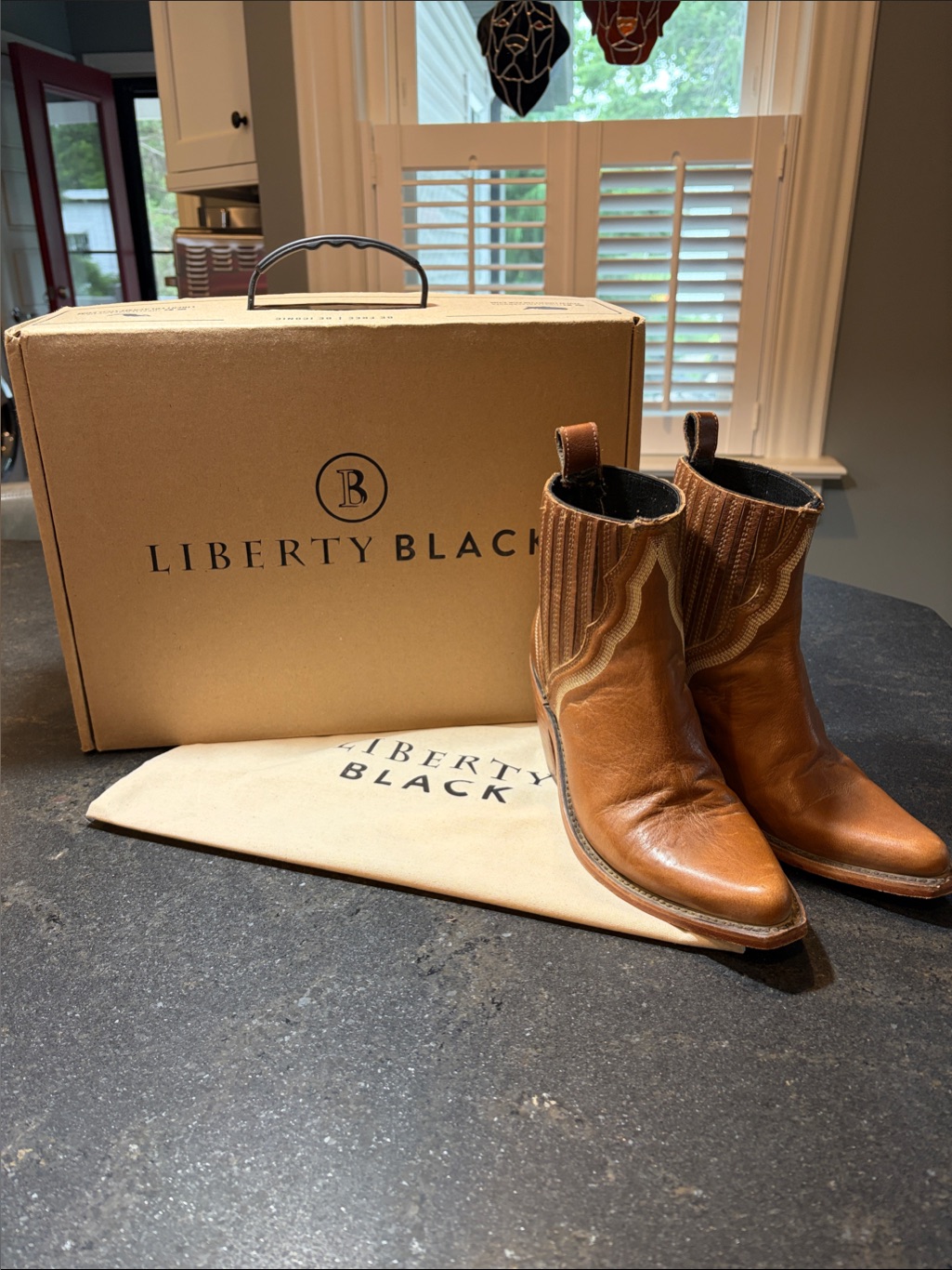 Liberty Black Elliot Tan Leather Western Ankle Booties